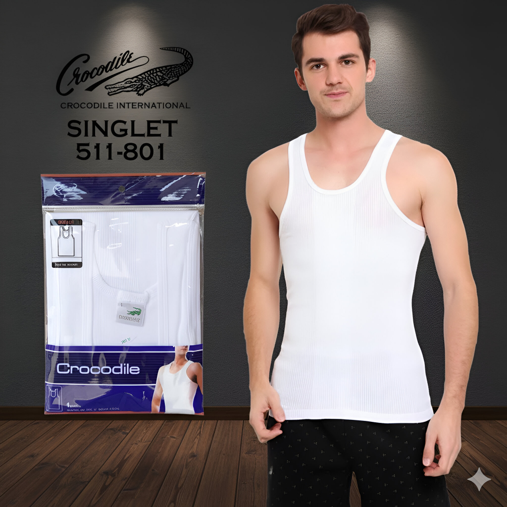 ( 3 Pcs ) SINGLET CROCODILE PUTIH 801V ORIGINAL | SINGLET CROCODILE JALA PUTIH | SINGLET CROCODILE O