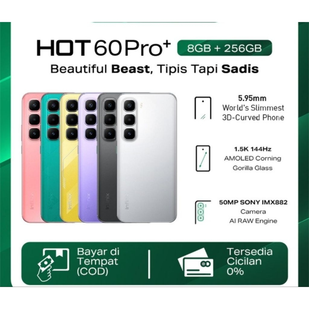 hot 60 pro plus ram 8/256 gb layar lengkung garansi resmi original infinix