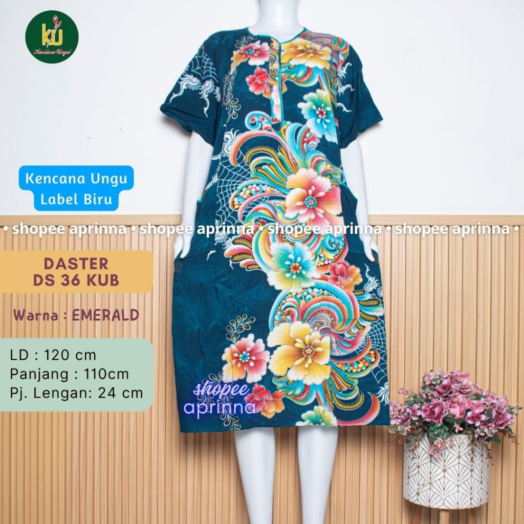 DS 36 Daster Kencana Ungu Batik Label Biru Baju Santai Tidur Wanita Dewasa Kancing Depan Busui Frien