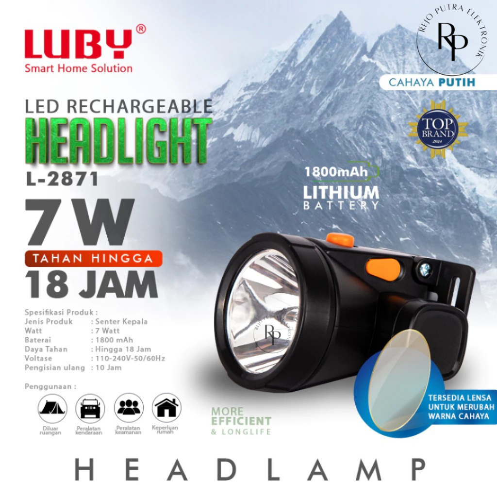 LUBY SENTER KEPALA L-2871 HEADLAMP LED 7W 1800MAH