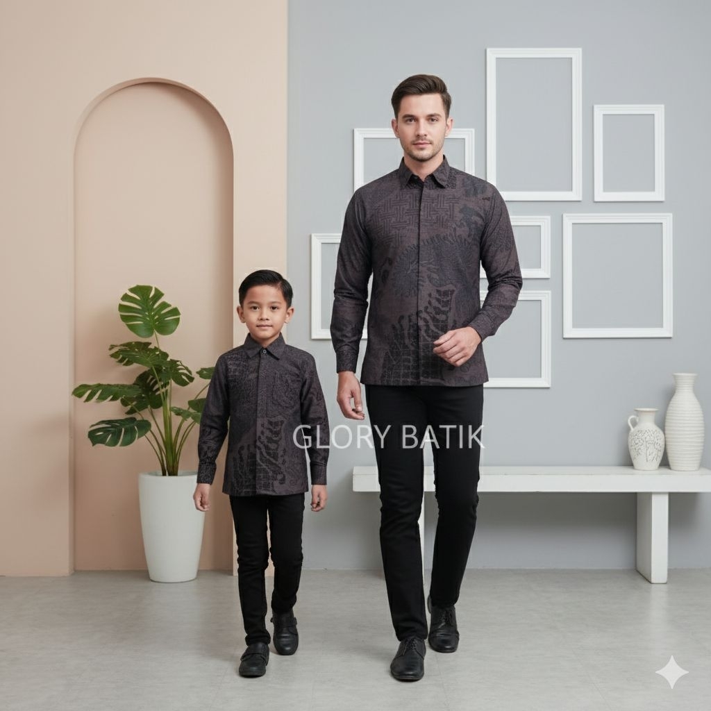 Batik Couple Ayah Anak Katun Premium | Batik Katun Solo 40s Furing | Seragam Batik Bapak Anak | Keme