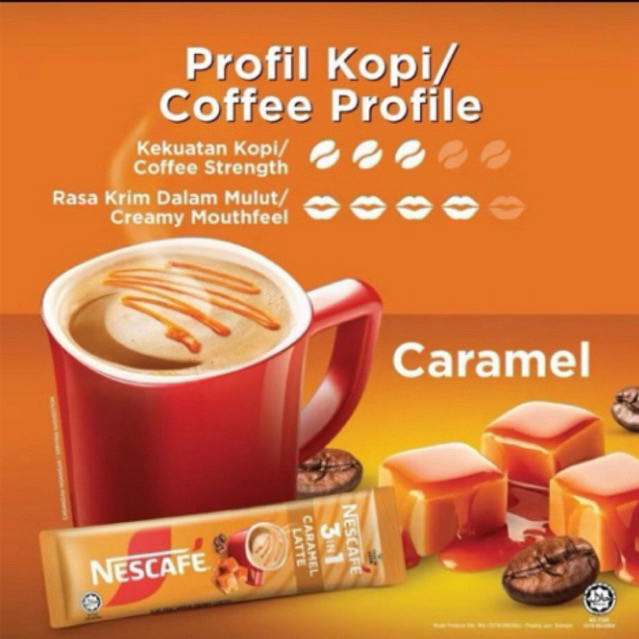 Nescafe 3in1 Caramel Latte Malaysia (1pcs 28gr) Kopi Instant Manis Lembut Aroma Karamel Halal