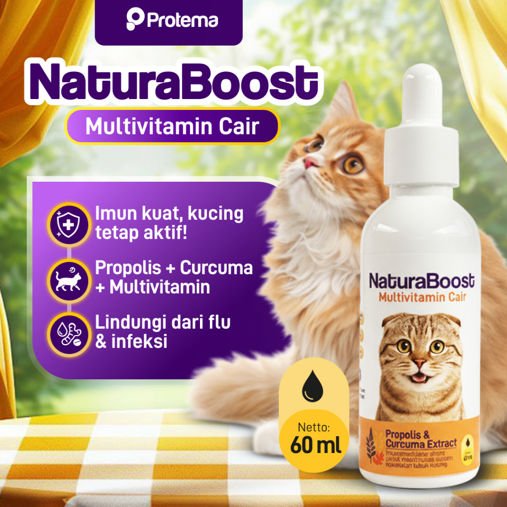 NaturaBoost 60ml Multivitamin Obat Kucing & Sumber Energi | Sakit Cold - Flu - Pilek Berat - Bersin 
