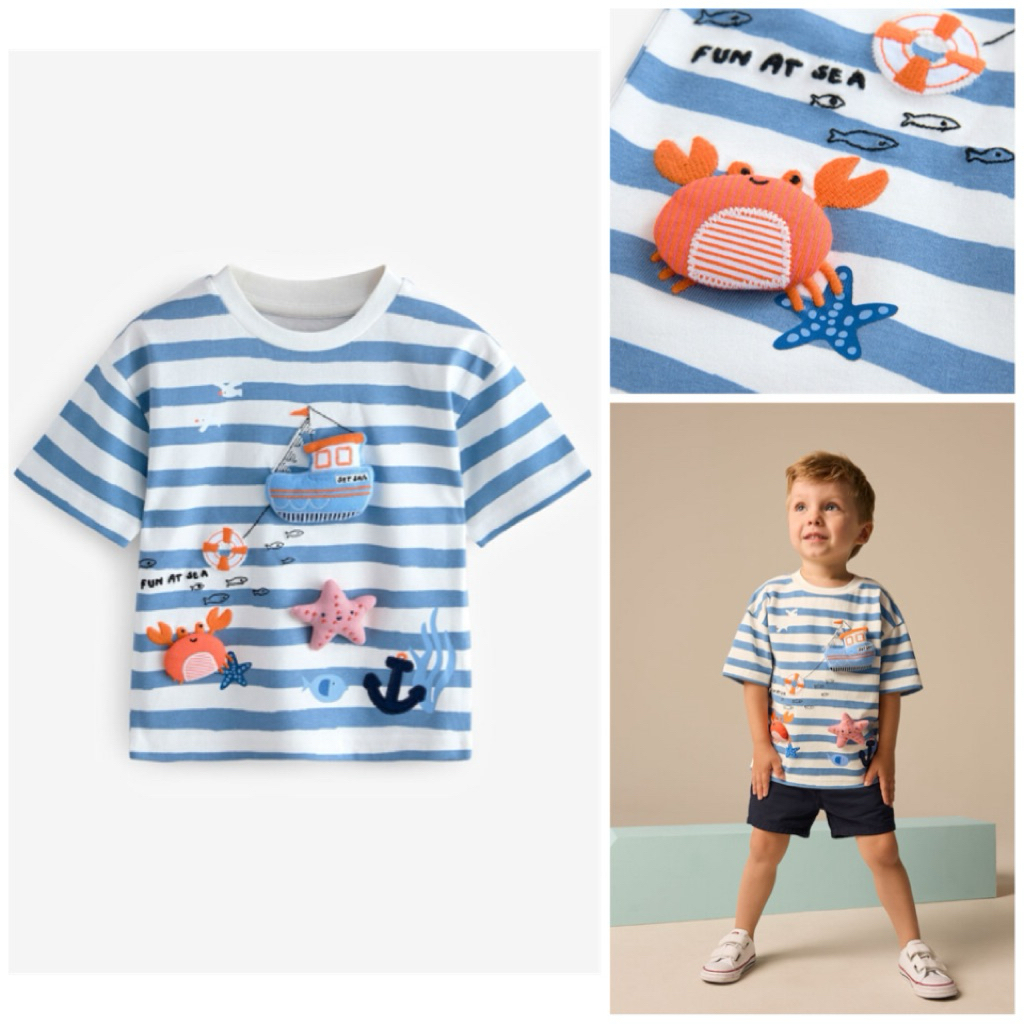 NEXT SALE, Ocean Padded Stripe Blue Tshirt