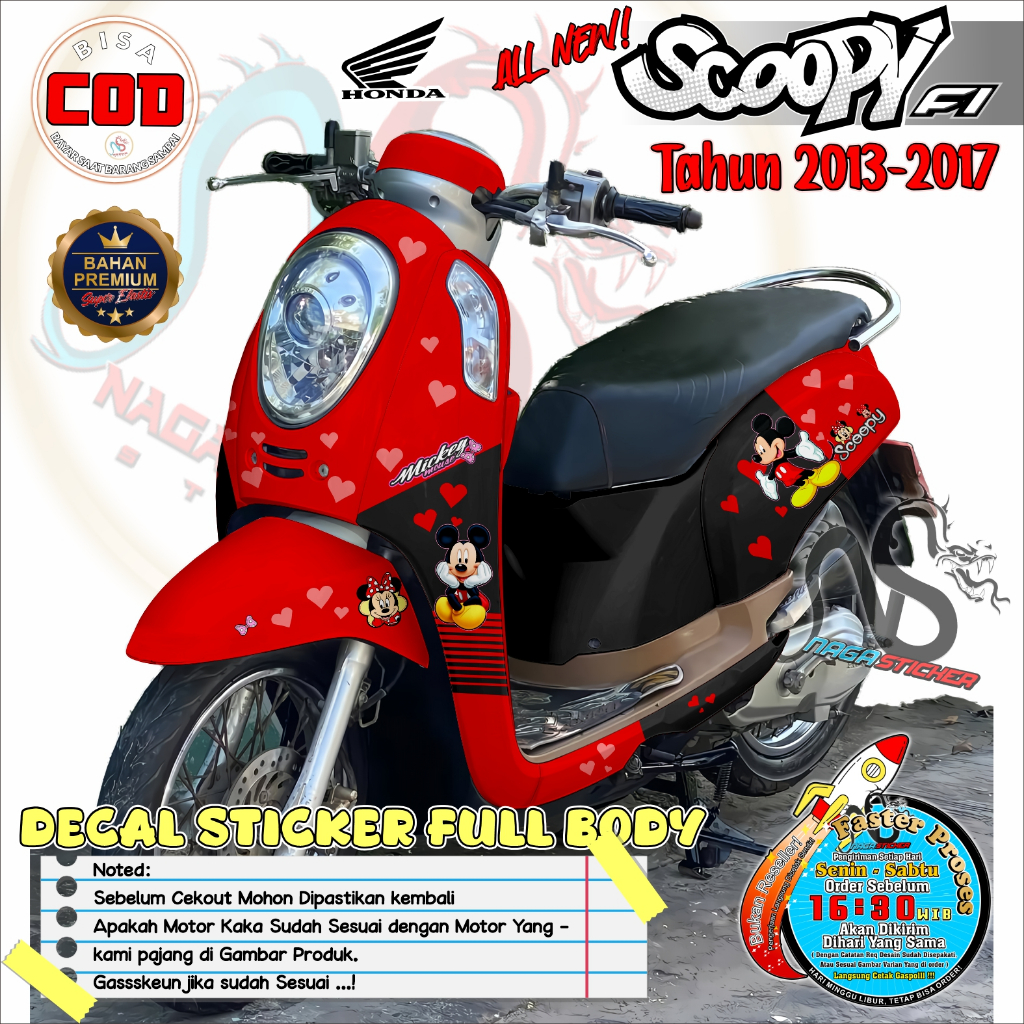 Bisa COD Decal Sticker Full Body HONDA SCOOPY 2013-2017 Motif MICKEY MOUSE NS1405 STICKER Custom