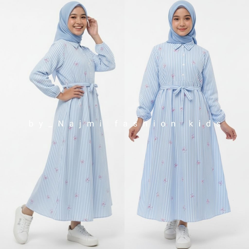 Gamis Anak Perempuan Tanggung Model Pita Salur Kekinian