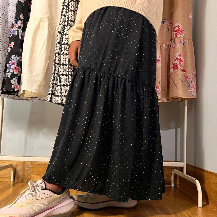 Rok ceruti polkadot wanita bunga floral skirt korean motif