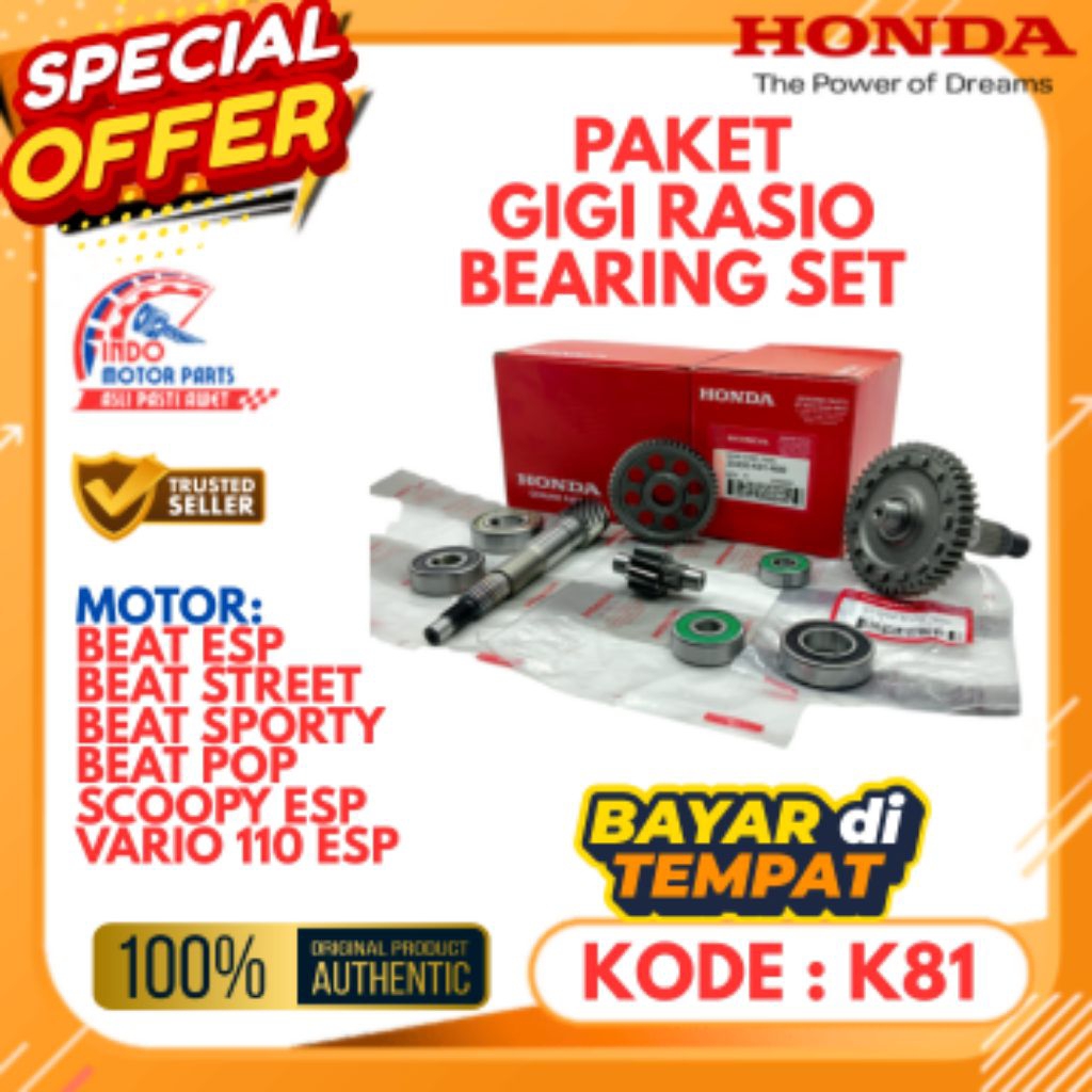 K81 ORIGINAL GIGI RASIO BEARING SET HONDA BEAT ESP, GIGI RASIO BEARING SET HONDA BEAT STREET ESP, GI