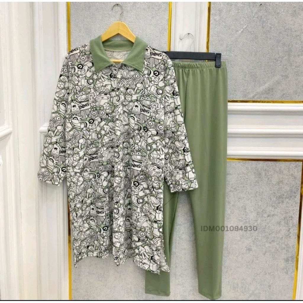 Tunik dan celana Warna Sage
