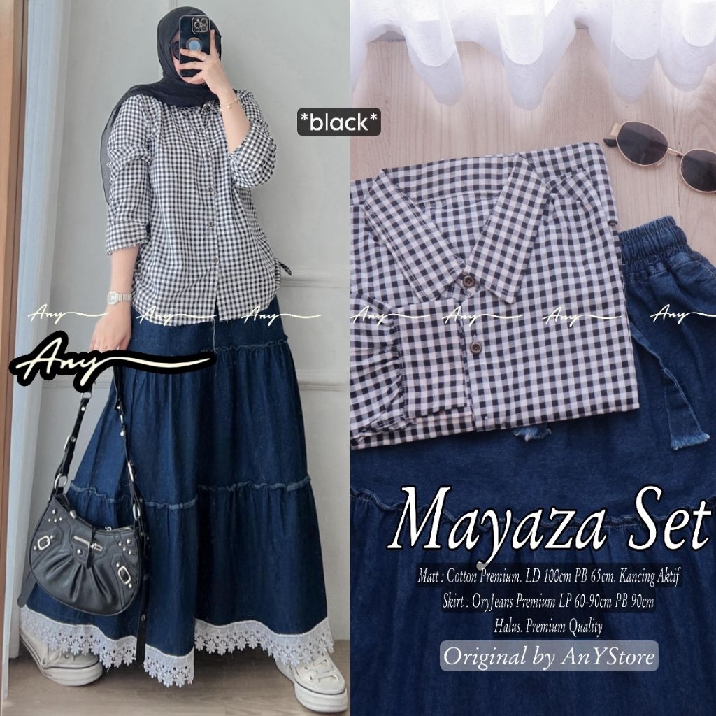 Mayeza setelan wanita jumbo by A.N.Y store setelan rok wanita kekinian rok kotak kotak long tunik mo