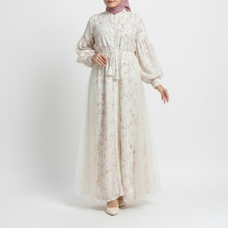 MAYANG COLLECTION - NUERA FLORAL DRESS G03311 | GAMIS BAJU LEBARAN LACE OUTER TILE