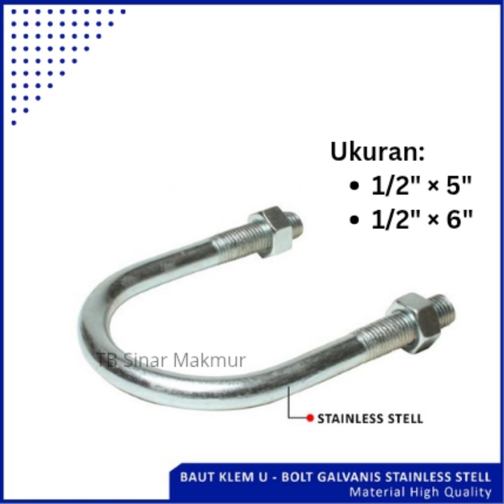 Klem U Bolt / U Bolt / Baut U 1/2" + 2 mur Galvanis