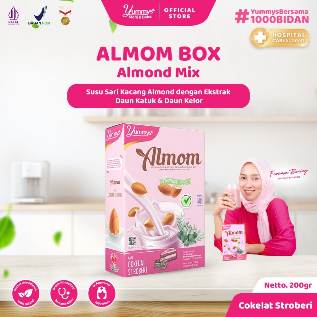 ALMOM MILK BOX Coklat Stroberi - Susu Almond Kaya Antioksidan - Nutrisi Lengkap | Minuman Sehat - Mu