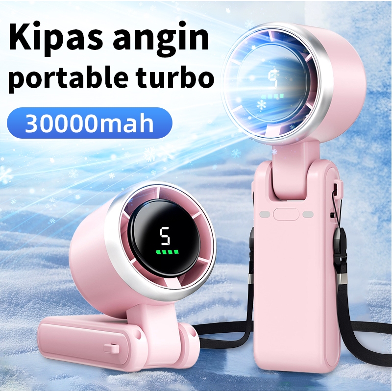 COD Kipas Angin Mini Portable kipas angin kecil Lipat 30000mAh –  Layar LED, Daya Tahan 24 Jam, Bisa