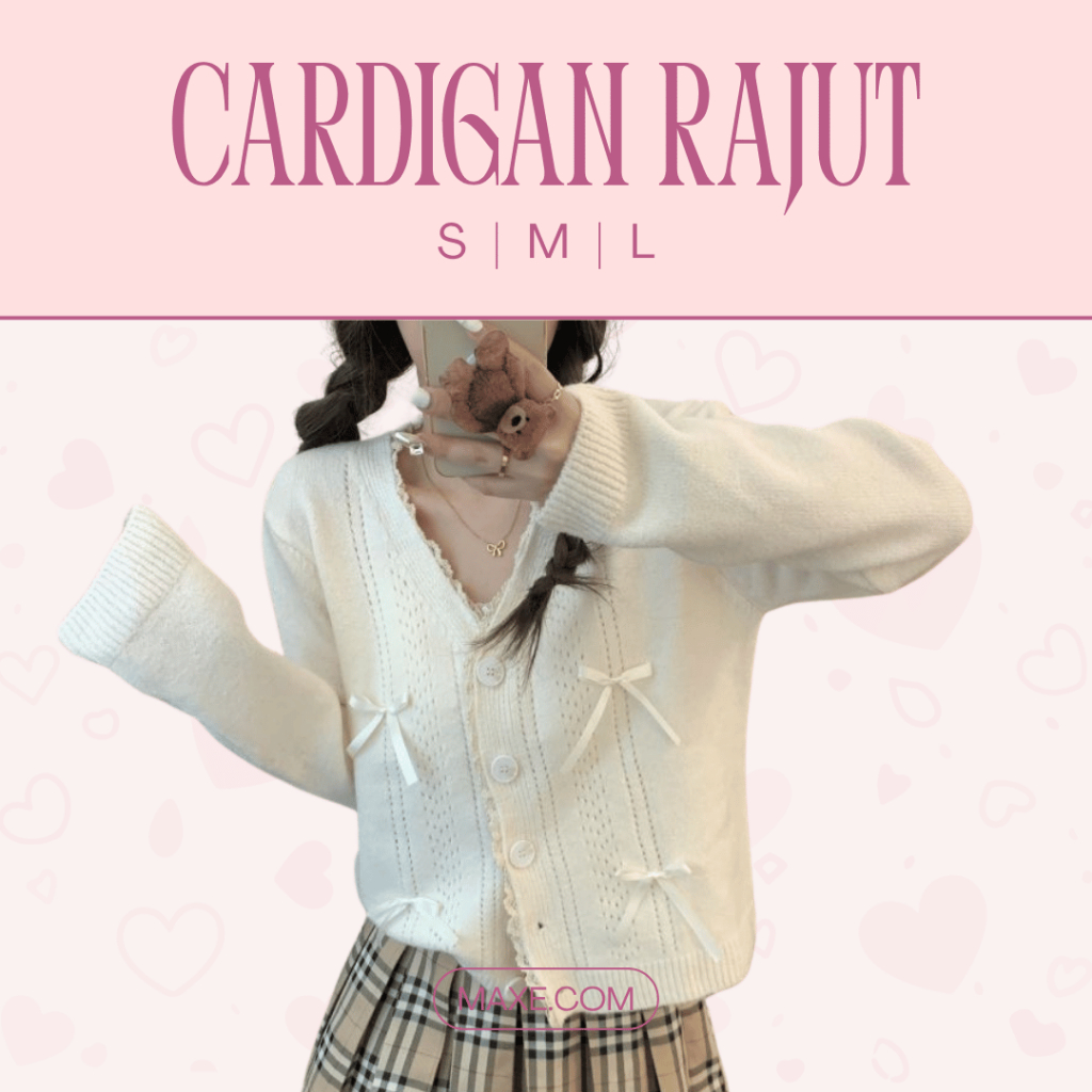 Cardigan Rajut Outer Wanita Korea Renda Pita Kupu Kupu Soft Girl Feminine Chic S-L