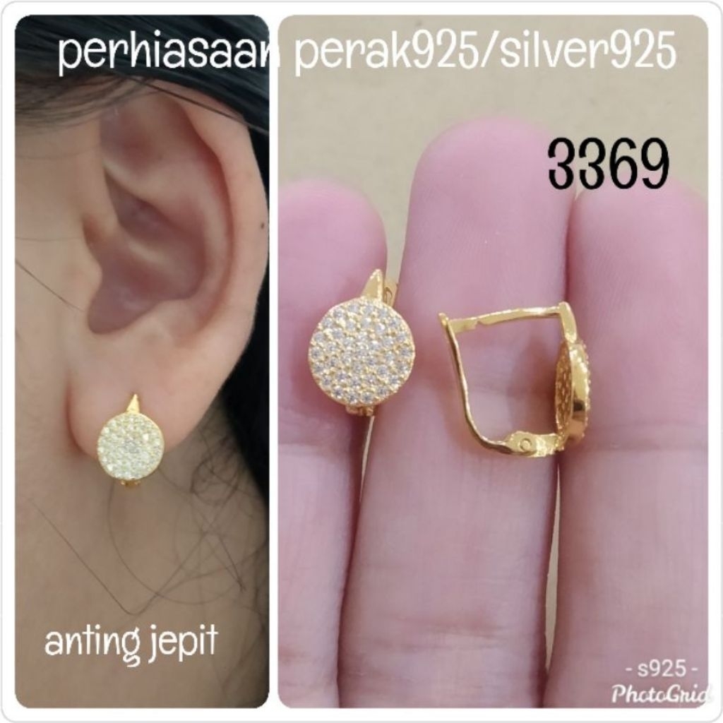 ANTING JEPIT BULAT PERAK 925 LAPIS EMAS