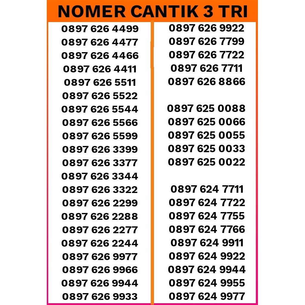 KARTU PERDANA NOMER CANTIK 3 TRI 11 DIGIT AABB ABAB MURAH