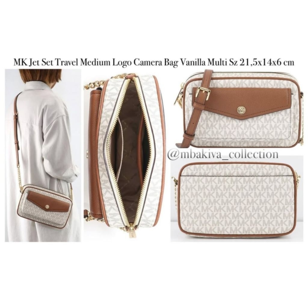 MK Jet Set Travel Medium Logo Camera Bag Vanilla Multi