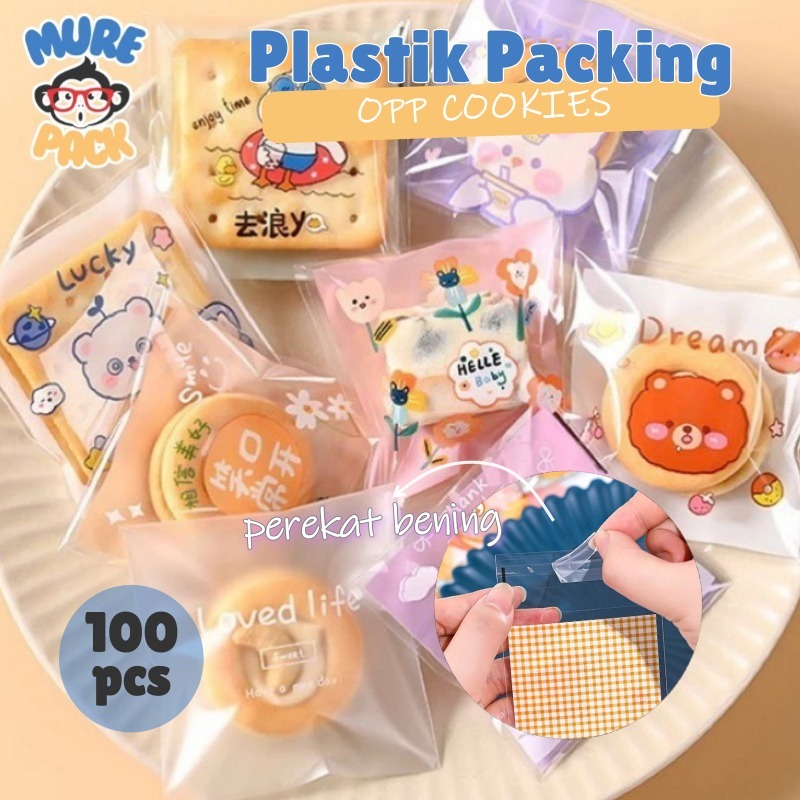 100Pcs Plastik Packing cookies lucu kemasan kue lucu unik goddie bag plastik cookies 10x10