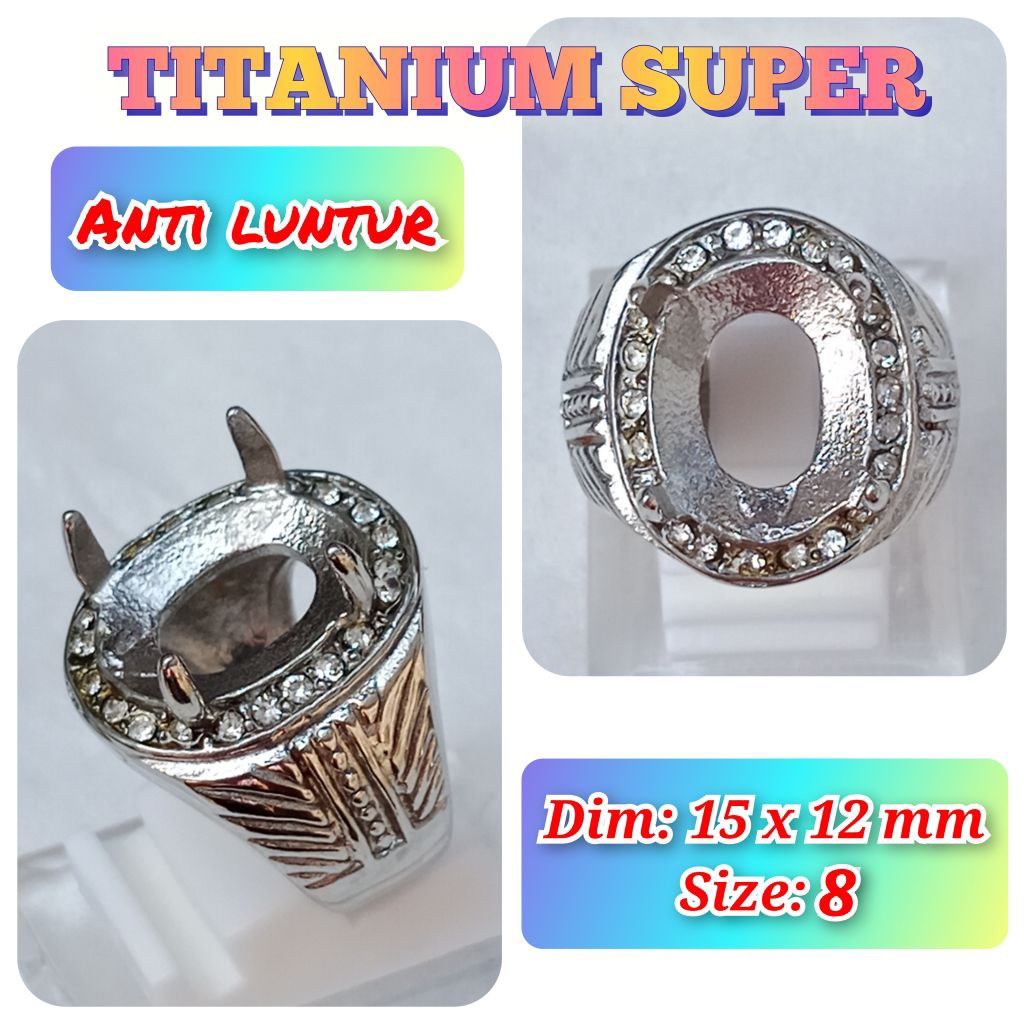 cincin emban batu akik batu permata anti Luntur super titanium.17