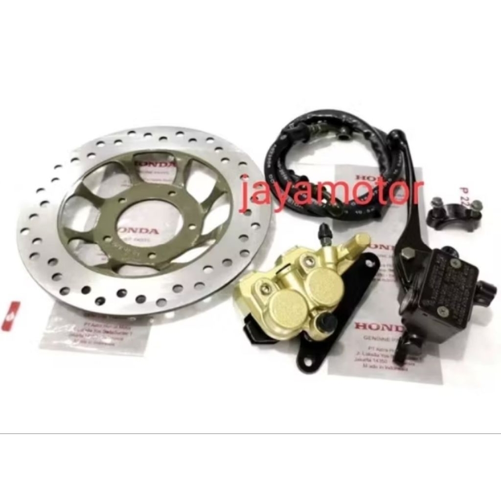 Selang rem + piringan cakram depan + master rem depan assy atas + master rem depan bawah kaliper Hon