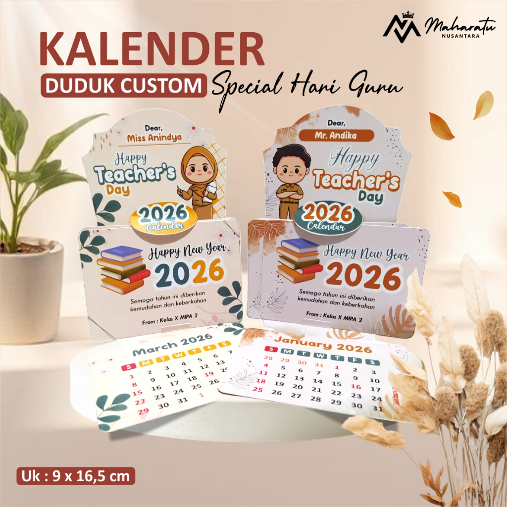 Kalender Duduk 2026 Custoom Tema Guru Free Desain | Hadiah Hari Guru, Souvenir Guru, Kado Unik