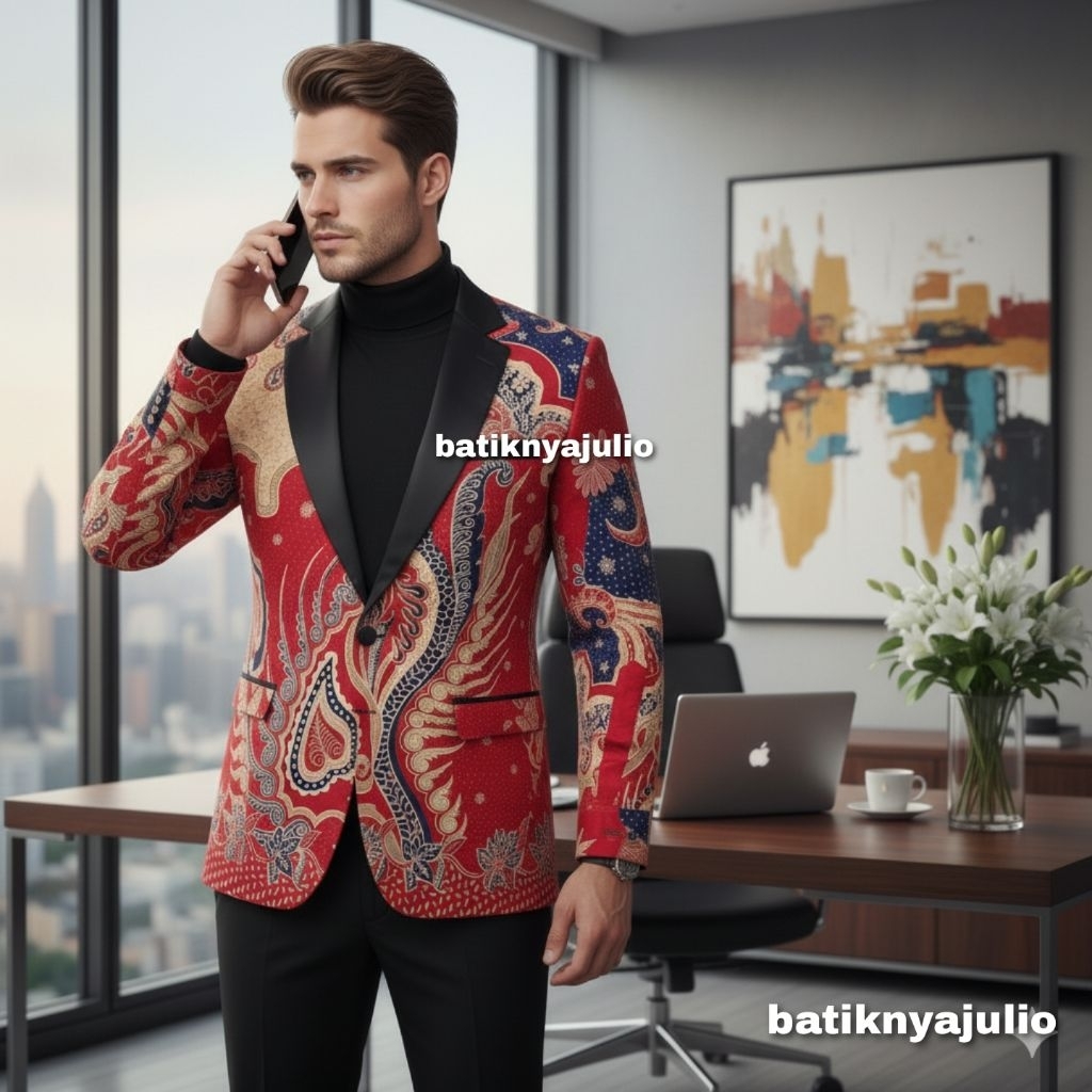 jas batik pria blazer batik premium batiknyajulio dl 1 limited edition natal series merah