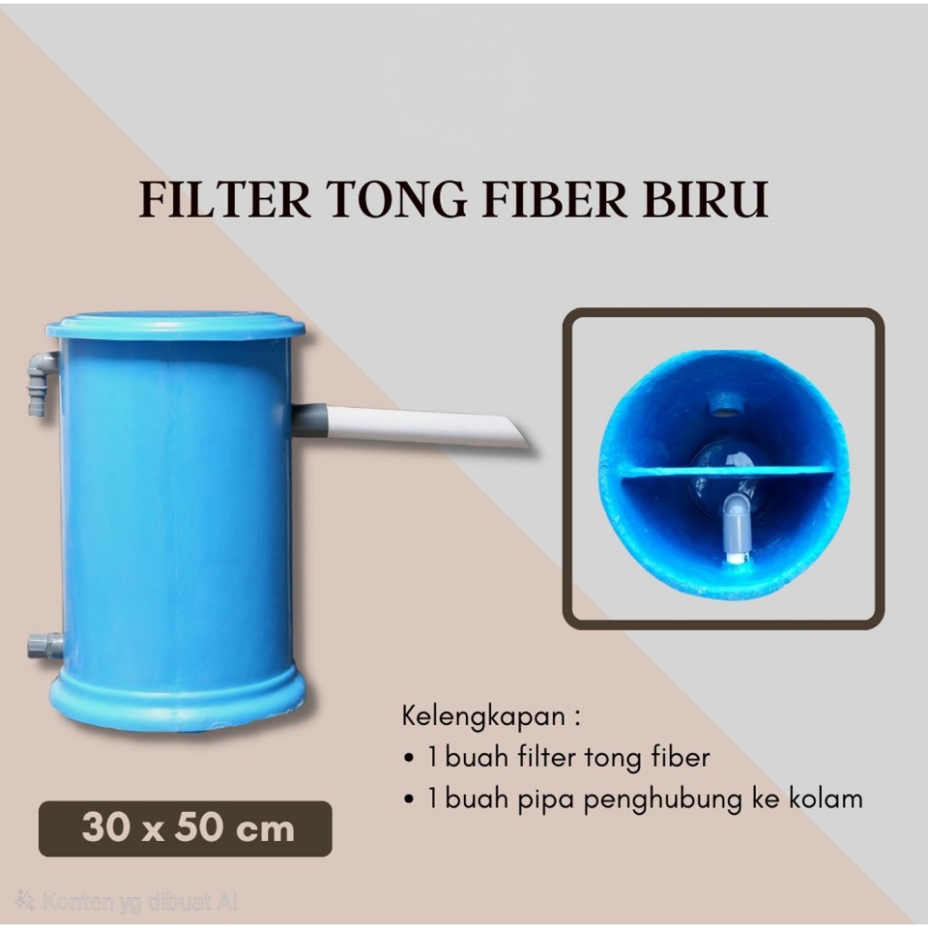 Tabung Tong Bak filter kolam ikan koi size S 25x50cm bahan fiber - Biru