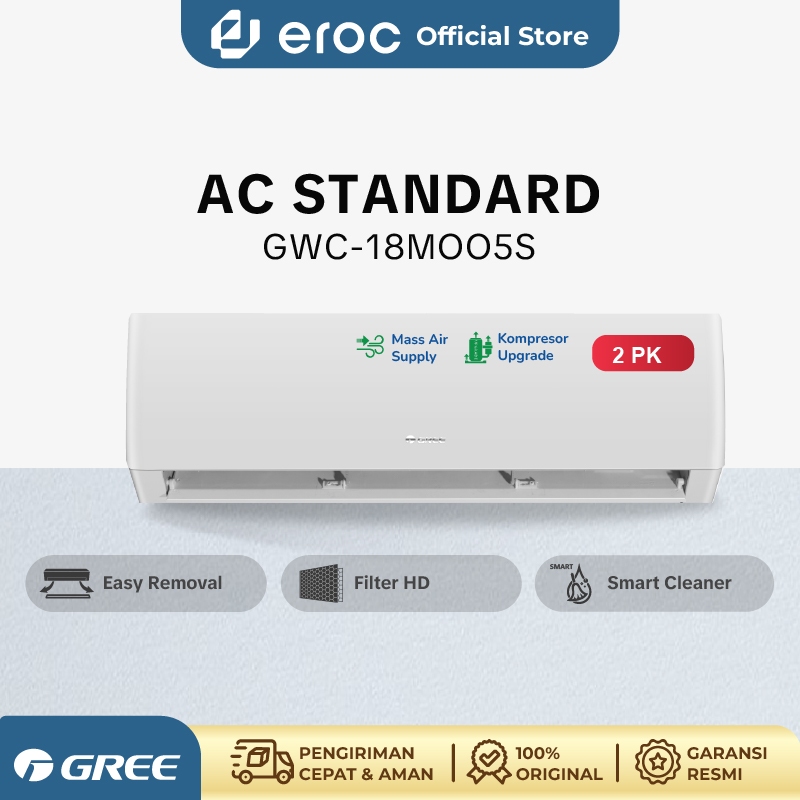 AC GREE 2PK Standard - Standard 2 PK - GWC-18MOO5S- Warna Putih (Unit Indoor & Outdoor Only)