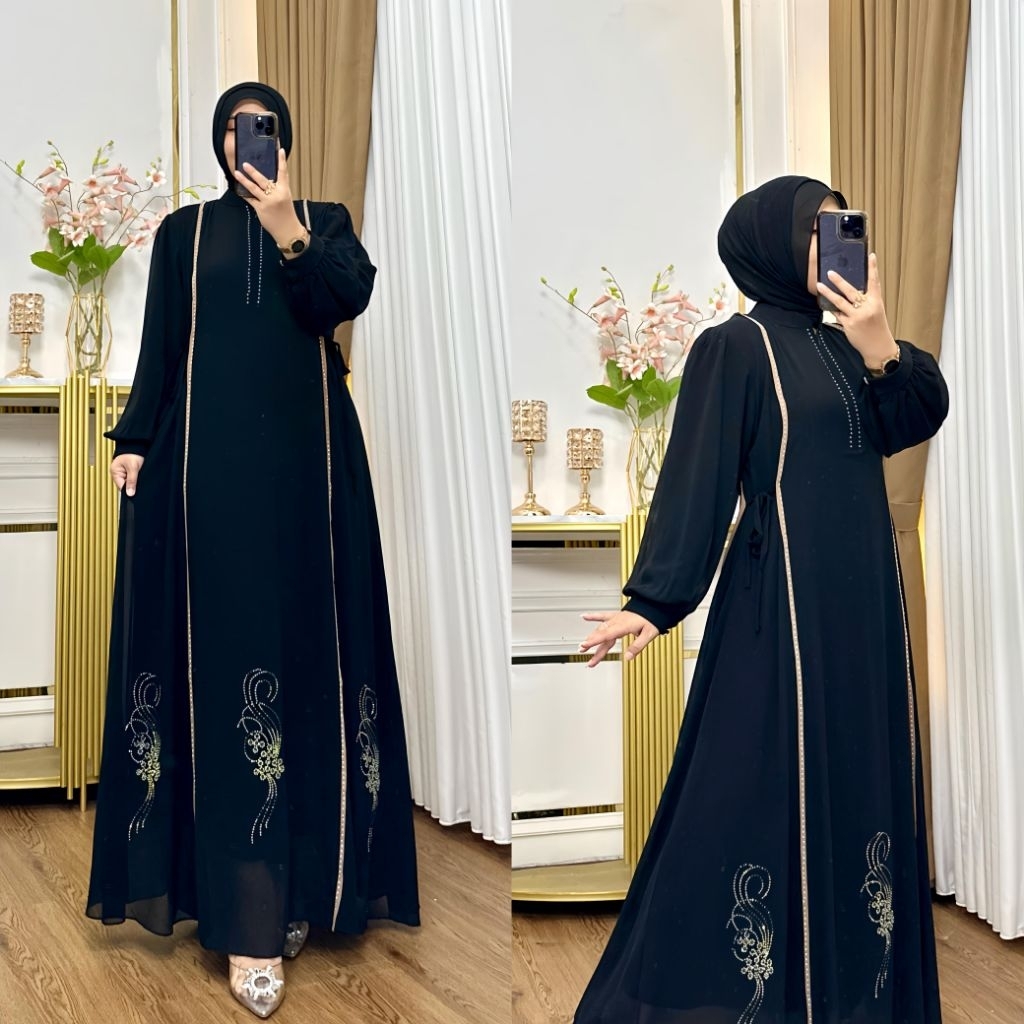 Gamis Humaira  Dress Wanita Matt Armani babydol Kombinasi Payet Pres Mewah Elegan