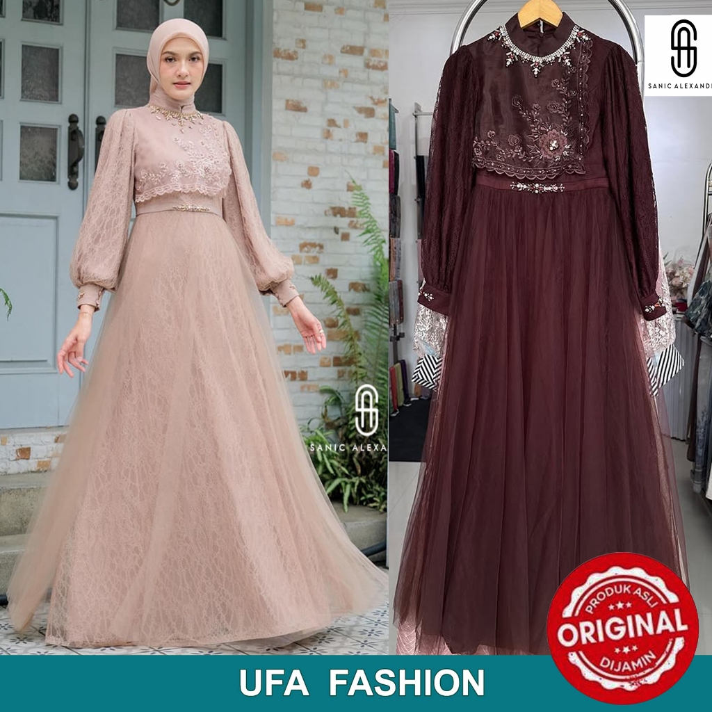 SANIC ALEXANDER Alina Dress READY MAROON pesta mewah elegan, Gamis elegan & mewah Baju gamis lebaran