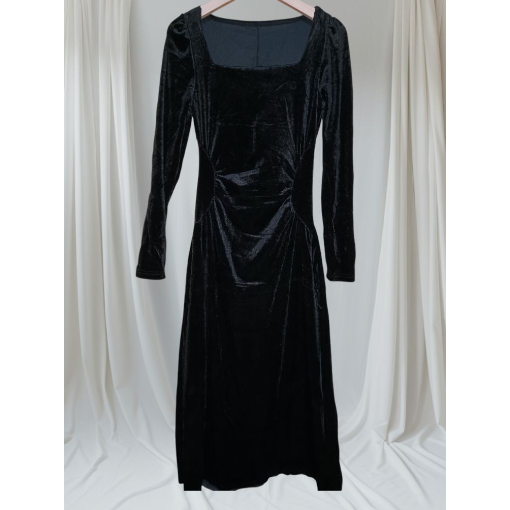 Dress midi Bludru Size L/Sabrina Korean style