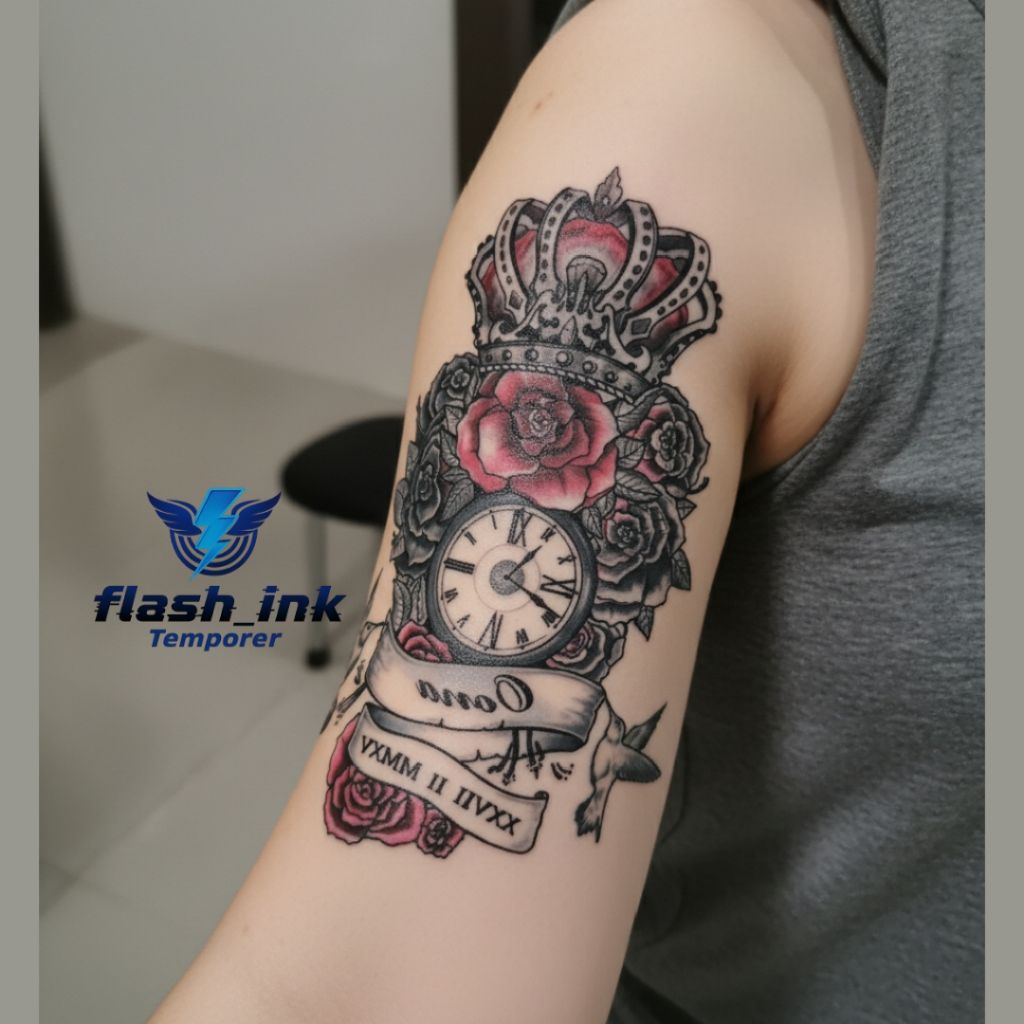 tato temporer jam Romawi tahan lama waterproof cod