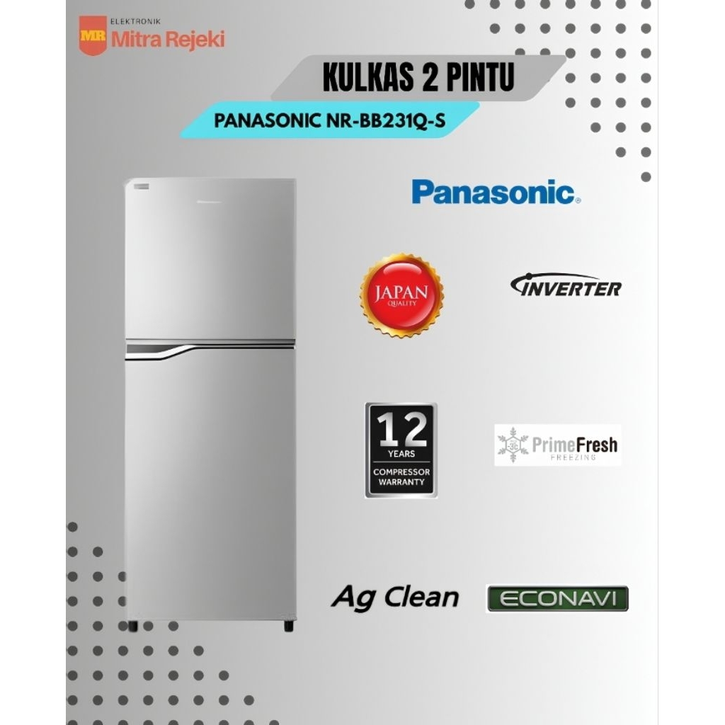 Panasonic NR-BB231-QS Kulkas 2 Pintu Top Freezer + inverter - Grey