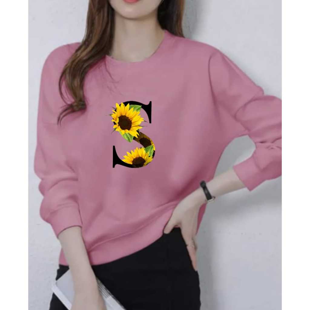 Kaos Atasan Lengan Panjang Wanita Dewasa Motif S Bunga Matahari Wanita Trendy Kekinian Kaos Long Sle