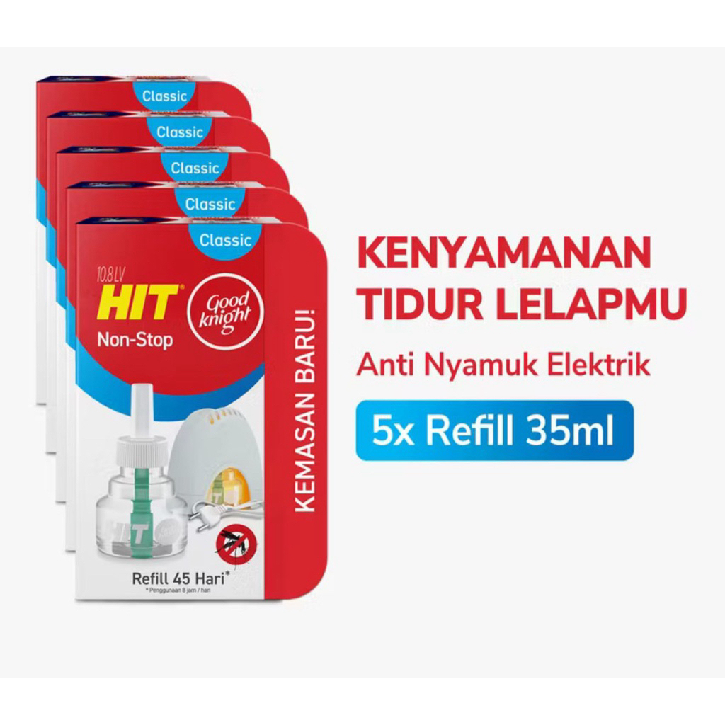 Hit Good Knight Non Stop Refill Classic 45 Hari x5- Refill Obat Nyamuk Elektrik - Bunuh Nyamuk Penye