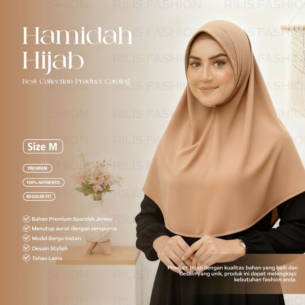 Jilbab Instan oval jersey Hamidah ukuran M/ bergo instan hamidah jersey spandek premium Pad Antem  |