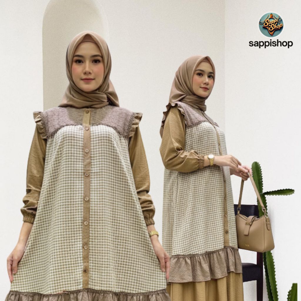 Midi Salvina Ys katun triset setelan rok NERISSA