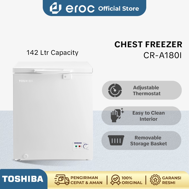 TOSHIBA Lemari pendingin Chest Freezer dengan Fitur convenient drain tube Model CR-A180I (Kapasitas 