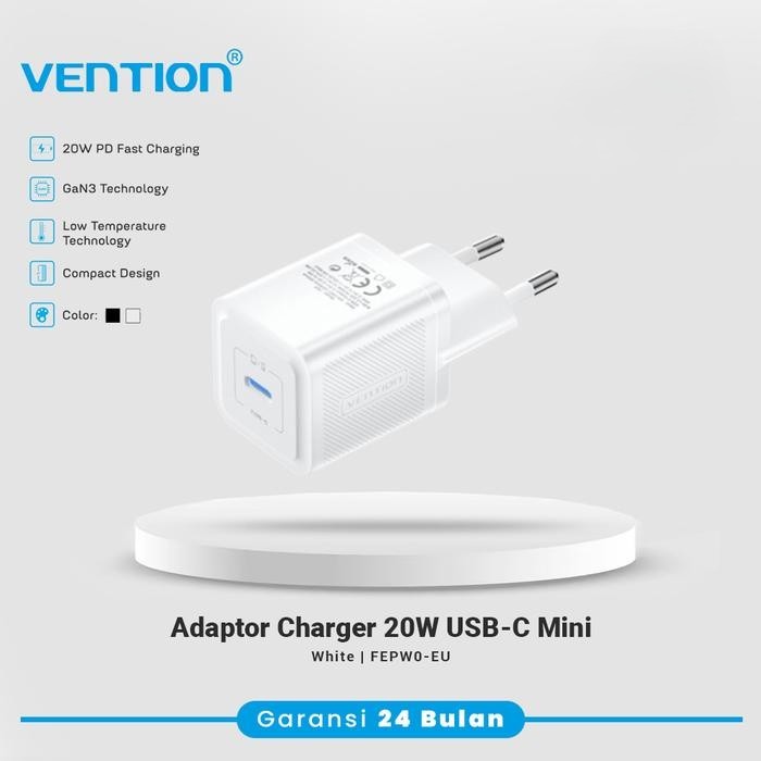 Vention Adaptor Charger 20W USB-C Mini Size PD Fast Charging FEP