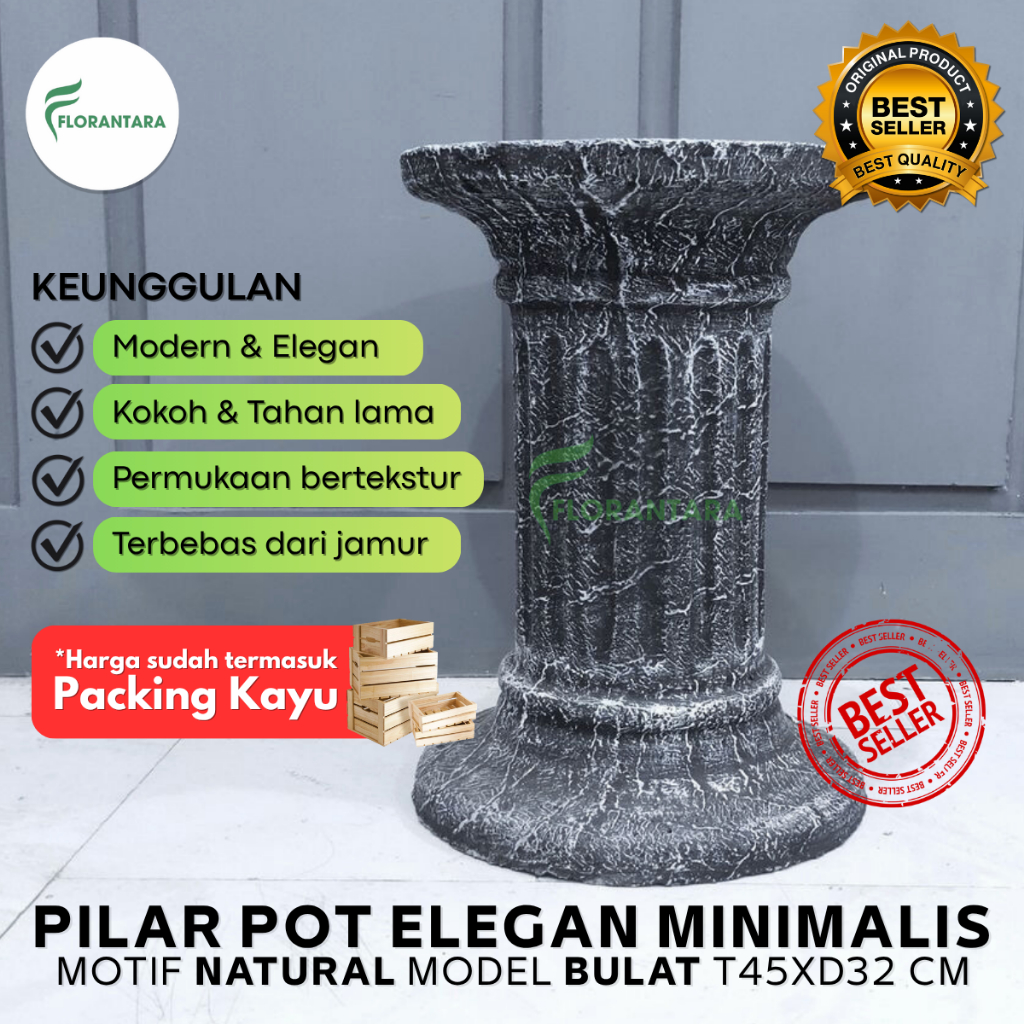 Pilar Pot Bunga Bonsai Pot Teraso Bulat Klasik Natural Tinggi 45cm Pilar Beton Teras Rumah Dekorasi