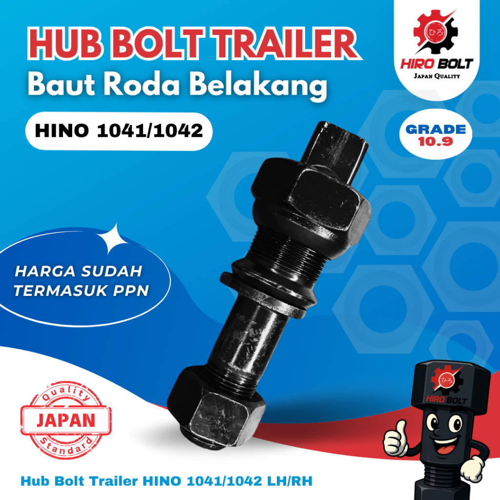 Baut Roda Truk Trailer / Hino 320 /  1041/ 1042 / Hino RK / Baut Roda Belakang / Grade 10,9 / M22 / 
