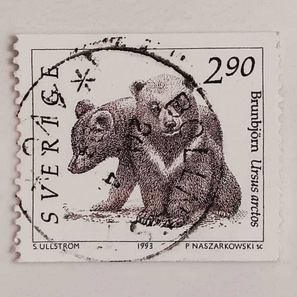 (AA) Perangko Swedia 1993 Wild Animals 2 - Brown Bear - Brown Bear cubs (Ursus arctos) 2,90 krona Us