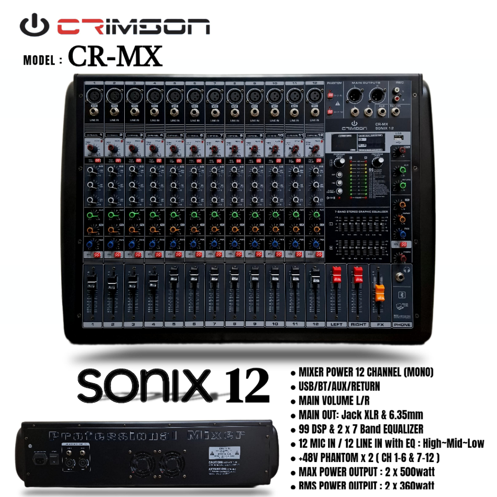 MIXER POWER CRIMSON CR-MX SONIX 12