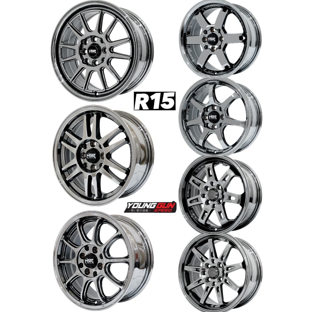 [BLACK CHROME] Velg mobil racing r15 Hsr Ring 15