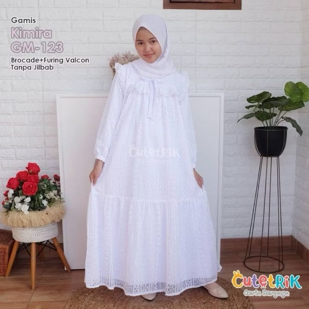 cutetrik gamis kimira gm 123 putih brokat manasik anak