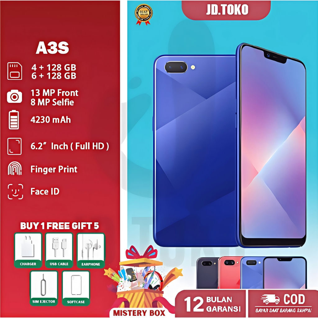 hp OPPO A3S ram 6/128 GB, Garansi distributor 4G grosir termurah