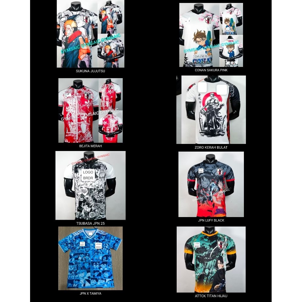 Jersey anime japan bejita merah/conan sakura pink/sukuna jujutsu/zoro/tsubasa GO/jersey jepang anime