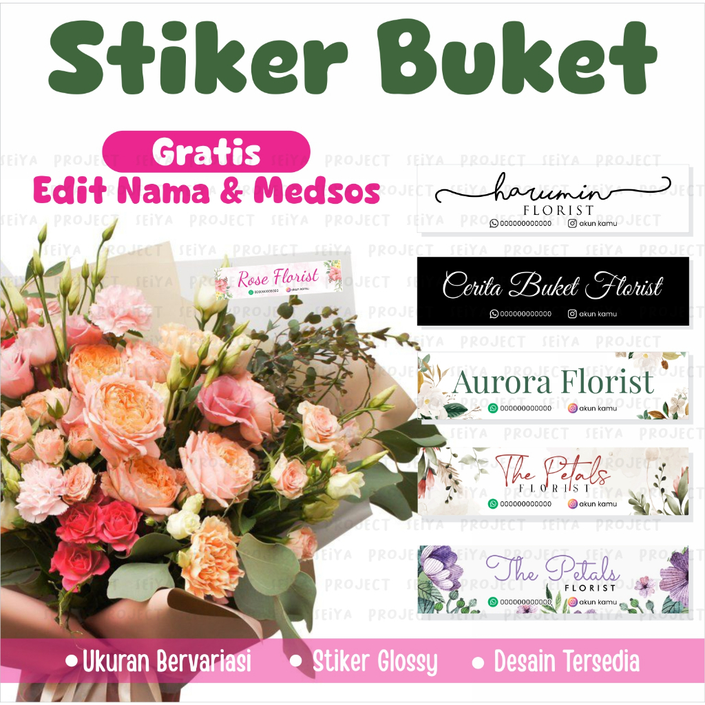STIKER BUKET BUNGA / LABEL BOUQUET / FLORIST / FLOWER