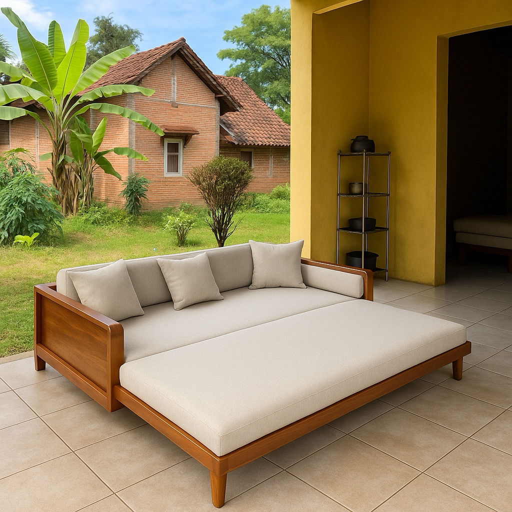 sofa bed/daybed sofa lipat 3 2 seater modern minimalis kayu jati